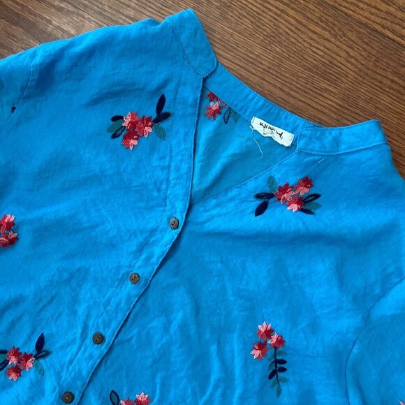 KINDRED Anthropologie Blouse Plus Size 3X Embroidered Floral Button Up XXXL Boho - Picture 5 of 14